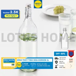 IKEA Chai thủy tinh có nút kín IKEA KORKEN 1000ml