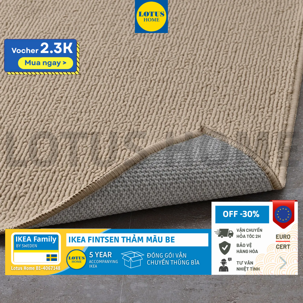 IKEA Thảm trải sàn cửa ra vào phòng tắm, phòng ngủ phong cách Bắc Âu Fintsen IKEA 40x60cm màu be 1 KEP TRE GAP DO AN IKEA OSTBIT