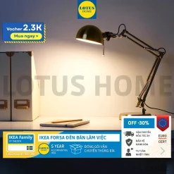 IKEA đèn bàn làm việc, đèn học IKEA FORSA màu đen thiết kế bằng thép độ bền cao - Tặng kèm bóng E14