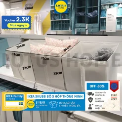IKEA Bộ 3 hộp vải chia ngăn sắp xếp tủ quẩn áo IKEA Skubb - trắng